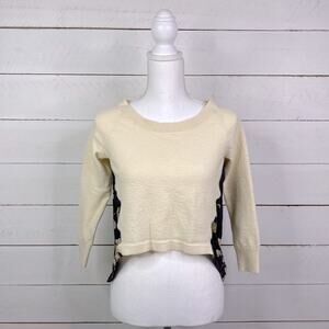 MOTH Anthropologie Cream Floral Wool Silk High Low Sweater 3/4 Top Sleeve Size M
